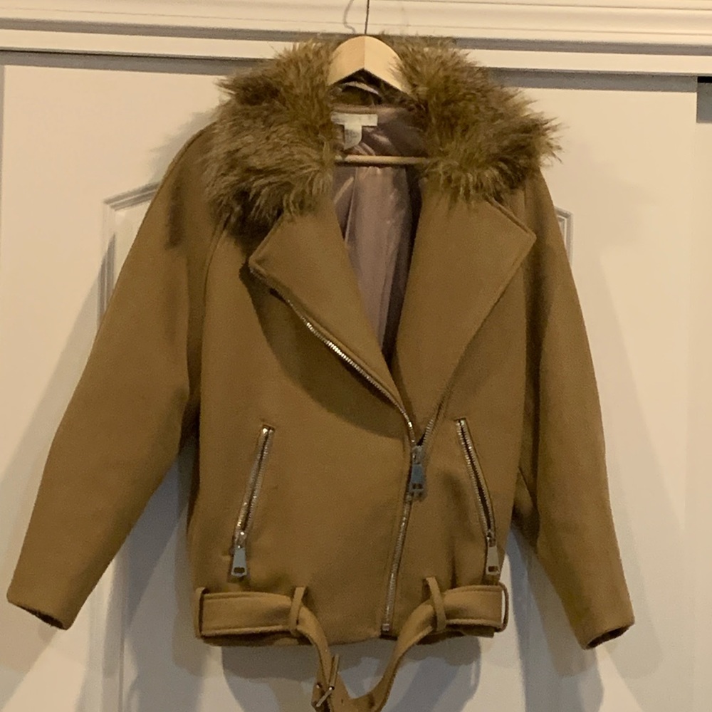 H&M women’s wool/faux fur moto jacket